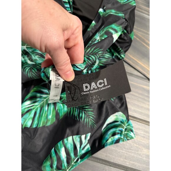 Black & Green Tropical Leaf One-Piece Swimsuit With Ruched Design By Daci - 22W - Picture 4 of 5